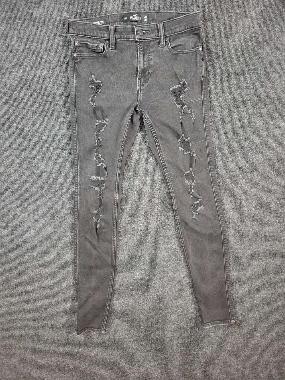 Distressed Black Charcoal Wash Men’s Hollister Super Skinny Jeans